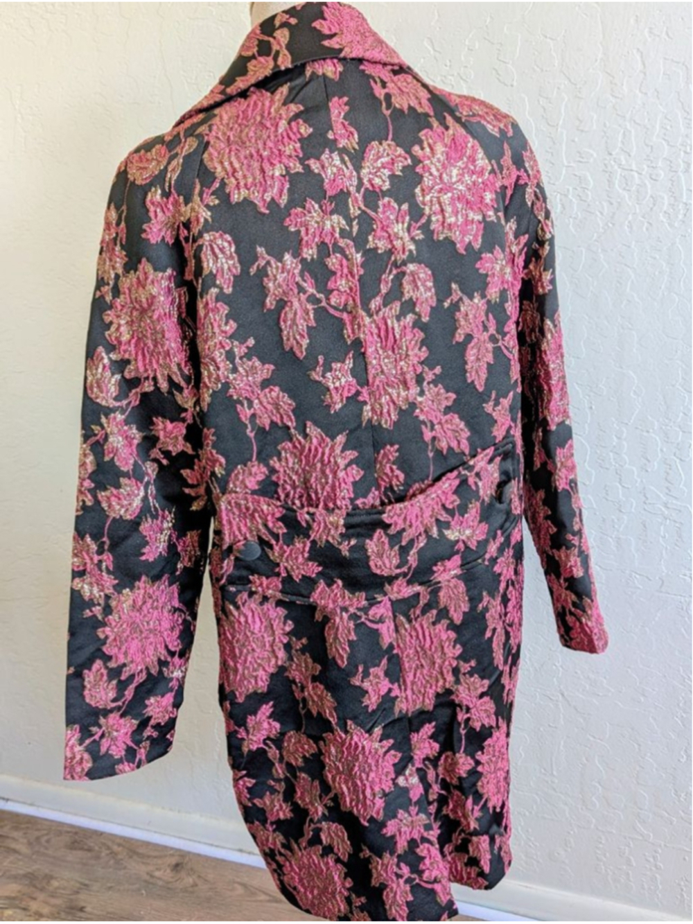 For Love & Lemons Pink Gold Floral Brocade Jacquard Longline Blazer Small - Picture 7 of 12